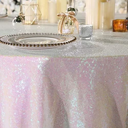 SoarDream Iridescent White Sequin Tablecloth 60"x102" Wedding Table Cloth | Elegant Sparkly Decor thumbnail 9