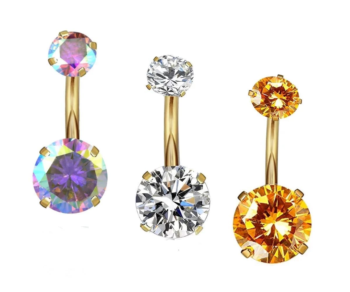 YHMM 14G Surgical Steel Gold Belly Button Rings 12mm (0.47 in) Inner Diameter | Internally Threaded Navel Barbell Stud Set