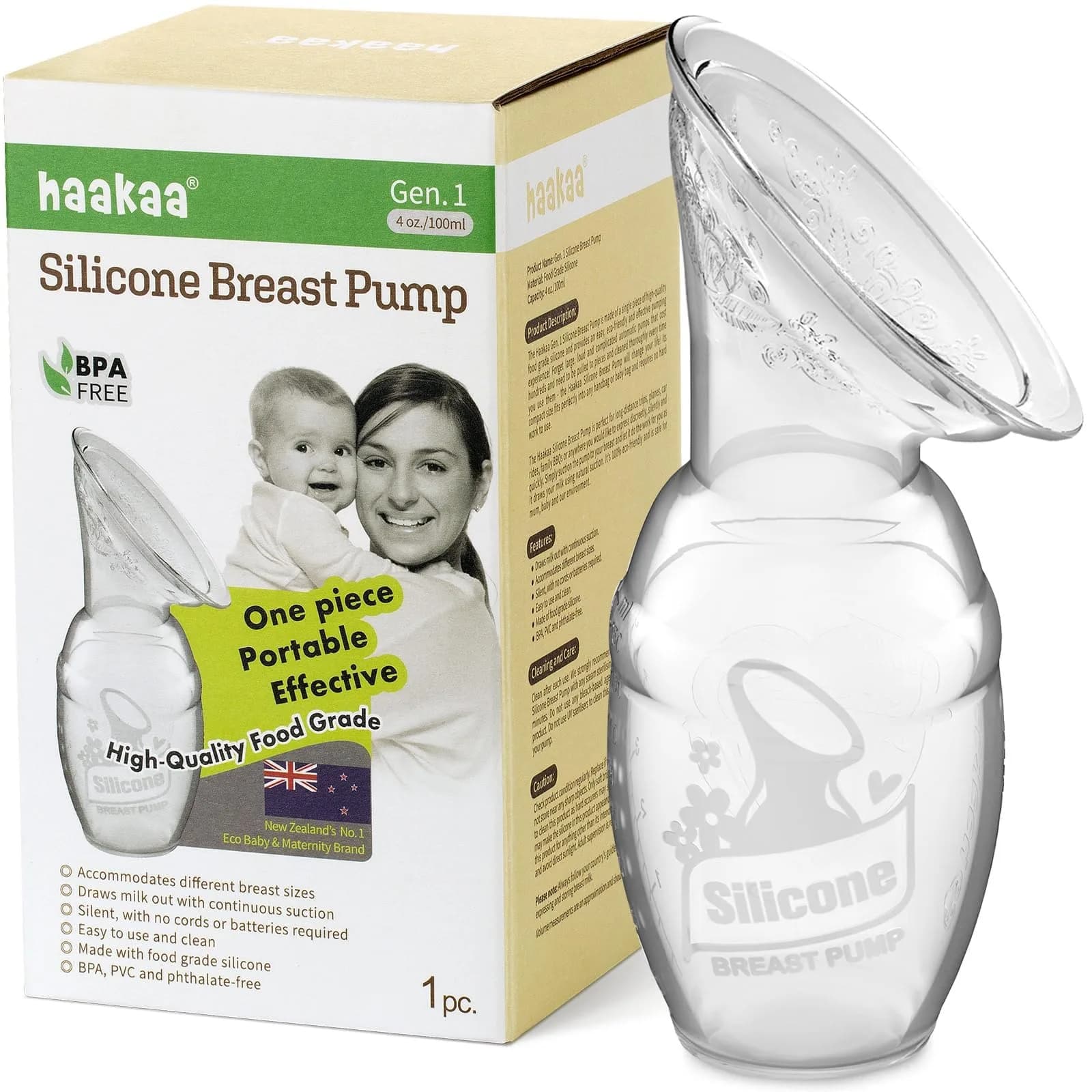 haakaa Manual Breast Pump for Breastfeeding 4oz/100ml | Award-Winning Silicone Design, Portable & Easy to Clean