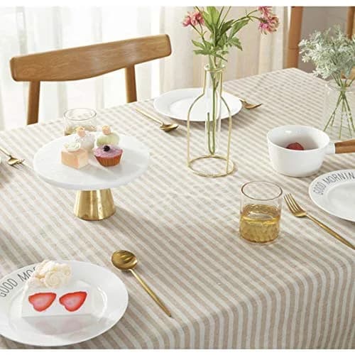 Bringsine Cotton Linen Tablecloth 55x55 Inch | Modern Stripe Tassel Design thumbnail 3