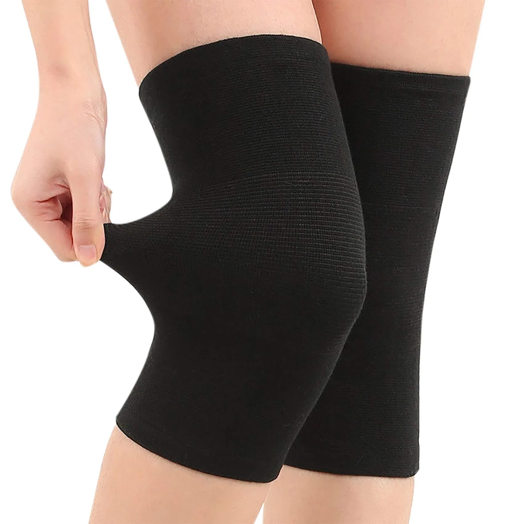 JUMISEE Cotton Knee Sleeves for Knee Support | Circulation & Pain Relief, Breathable Sport Compression (Small) — Black / Large