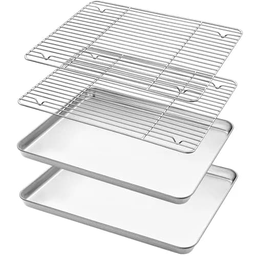 HKJ Chef Baking Sheet with Cooling Rack, 12.5x10x1 Inches, Stainless Steel, 2 Sets | Durable & Healthy thumbnail 1