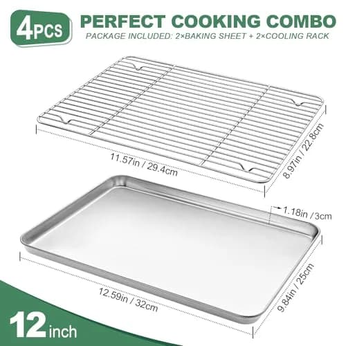 HKJ Chef Baking Sheet with Cooling Rack, 12.5x10x1 Inches, Stainless Steel, 2 Sets | Durable & Healthy thumbnail 2