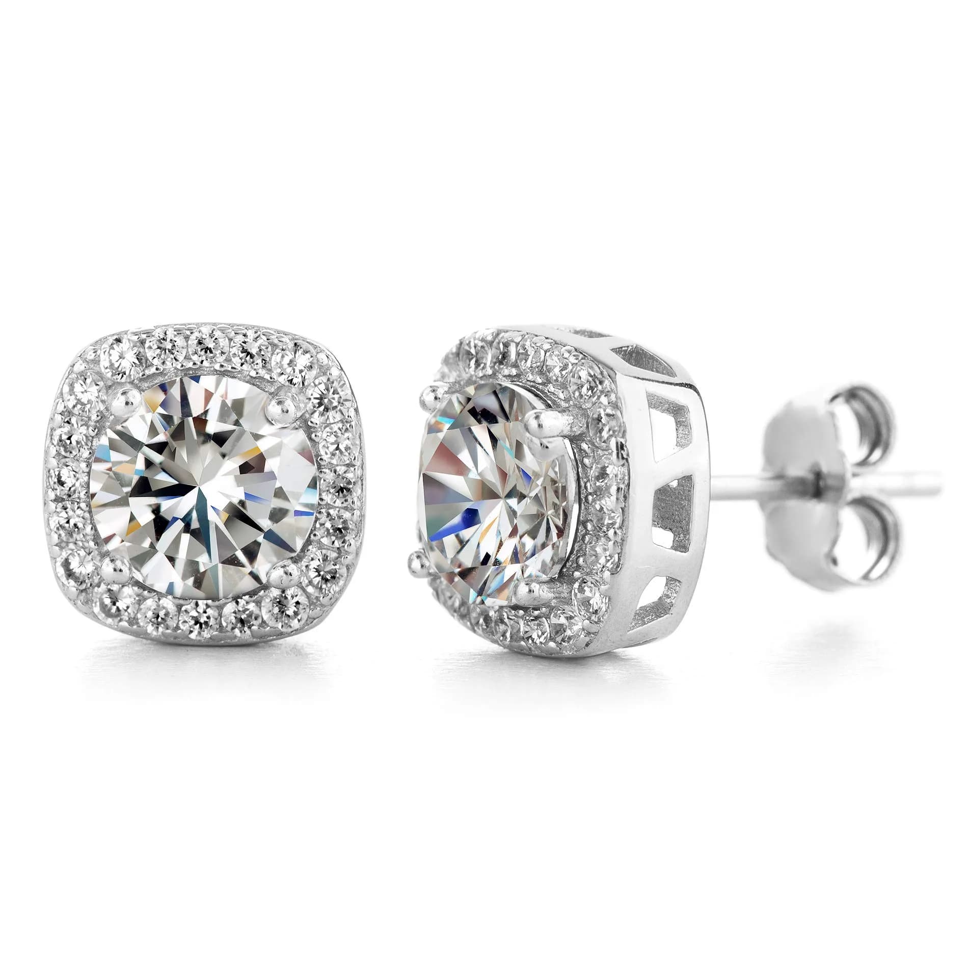 Devin Rose Square Halo Stud Earrings, White Rhodium Plated Brass | Elegant Crystal Jewelry for Women — White