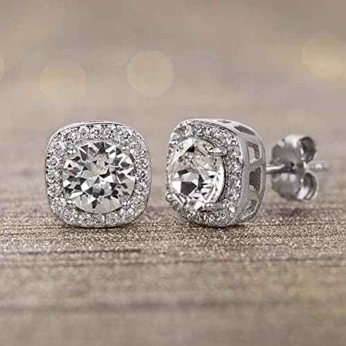 Devin Rose Square Halo Stud Earrings, White Rhodium Plated Brass | Elegant Crystal Jewelry for Women thumbnail 4