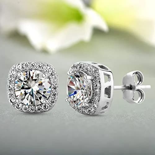 Devin Rose Square Halo Stud Earrings, White Rhodium Plated Brass | Elegant Crystal Jewelry for Women thumbnail 7