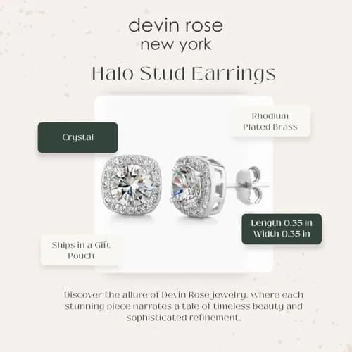 Devin Rose Square Halo Stud Earrings, White Rhodium Plated Brass | Elegant Crystal Jewelry for Women thumbnail 3