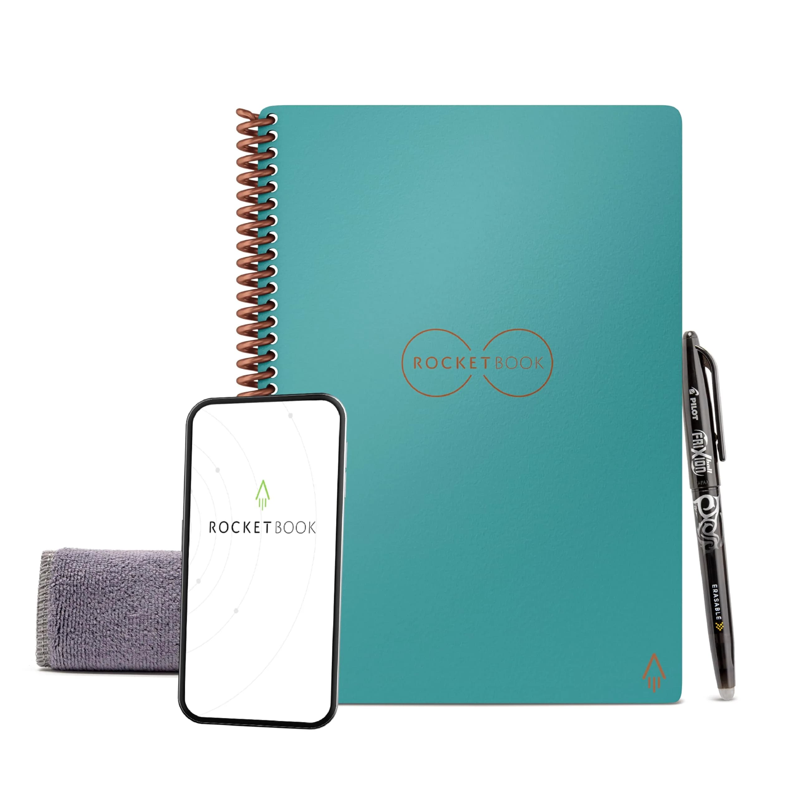Rocketbook Core Reusable Spiral Notebook, Classic Letter Size 8.5x11, Navy Blue - Dotted Pages — Teal / Core Dot Grid / Classic Executive