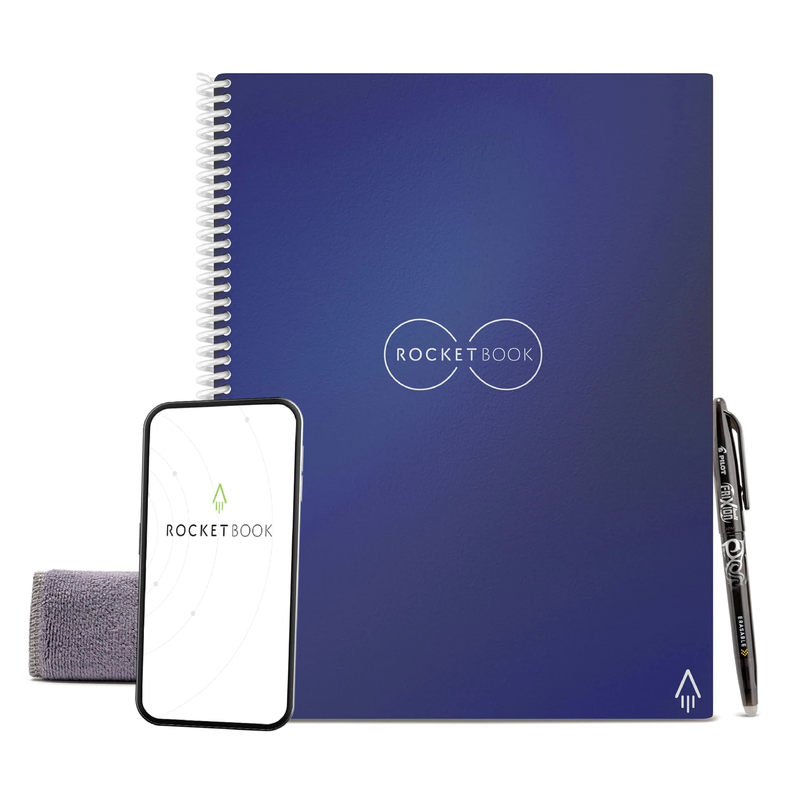 Rocketbook Core Reusable Spiral Notebook, Classic Letter Size 8.5x11, Navy Blue - Dotted Pages