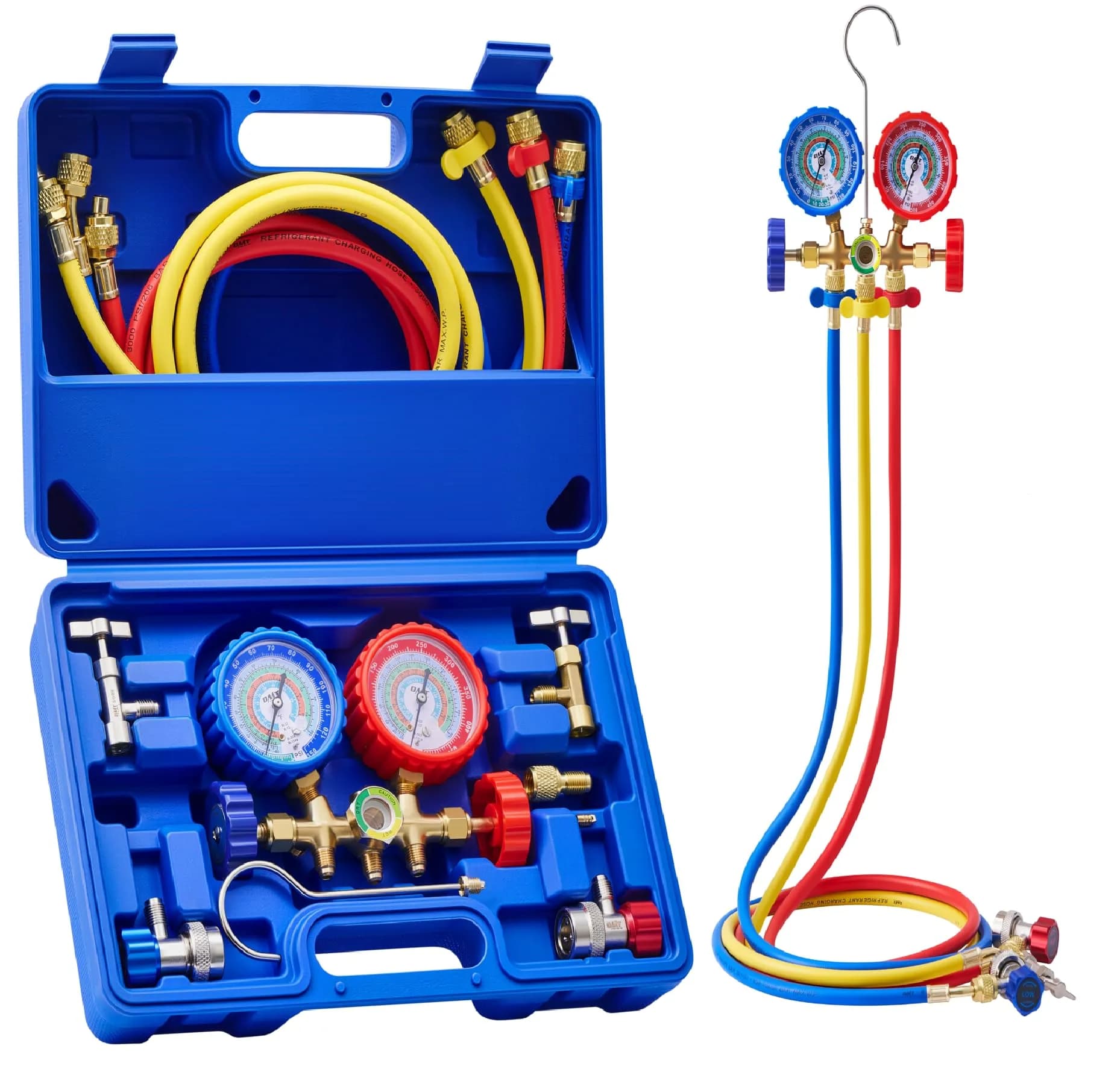 Orion Motor Tech 3-Way AC Manifold Gauge Set R12 R134a R502 R22 2.27 kg (5 lb) | Professional Automotive AC Service Tool
