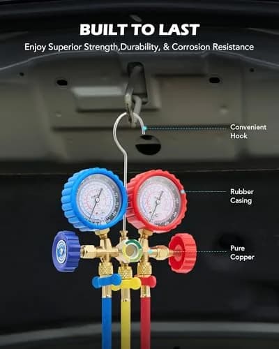 Orion Motor Tech AC Gauge Set for R134a, R12, R22, R502, 5 ft Hoses | Professional Automotive HVAC Tool Kit thumbnail 7
