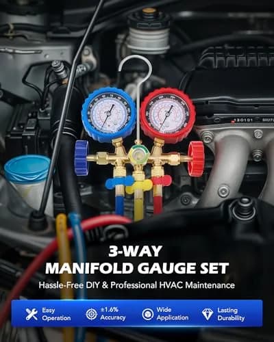 Orion Motor Tech AC Gauge Set for R134a, R12, R22, R502, 5 ft Hoses | Professional Automotive HVAC Tool Kit thumbnail 2