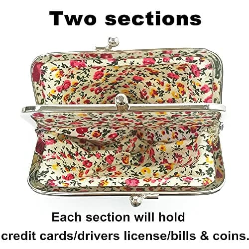 Sanxiner Cute Floral Kiss-Lock Coin Purse 10.9cm (4.33") | Vintage Style Change Holder with 2 Compartments thumbnail 2