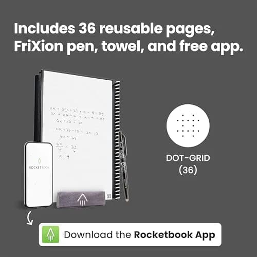 Rocketbook Core Reusable Spiral Notebook, Classic Executive Size 6x8.8, Navy Blue - Dotted Pages thumbnail 4