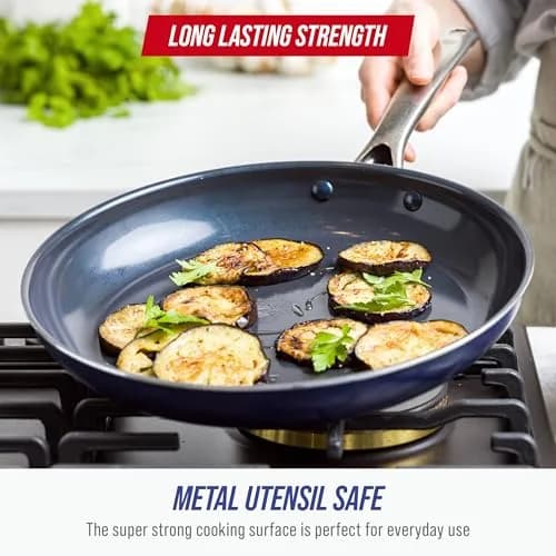 Blue Diamond 12" Diamond Infused Ceramic Nonstick Frying Pan Skillet, Blue | Diamond-Infused Ceramic Coating for Durability thumbnail 2