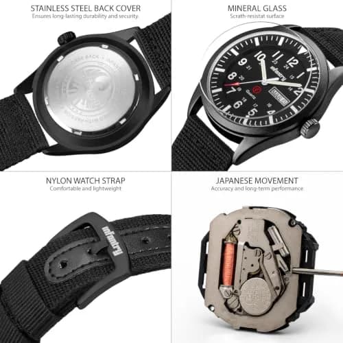 Infantry Men's Military Field Watch 40mm Black Nylon Band | 12/24H Analog Quartz thumbnail 5