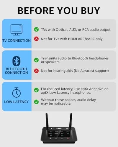 1Mii B03 Bluetooth 5.3 Transmitter Receiver for TV Home Stereo | Long Range, aptX HD & Dual Link thumbnail 3