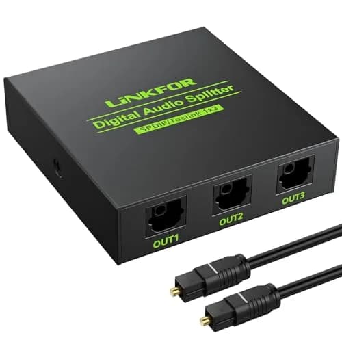 LiNKFOR Digital Optical Audio 1x3 Splitter | Supports 5.1CH Dolby-AC3 DTS, Aluminum Alloy, 40m Optical Fiber thumbnail 1