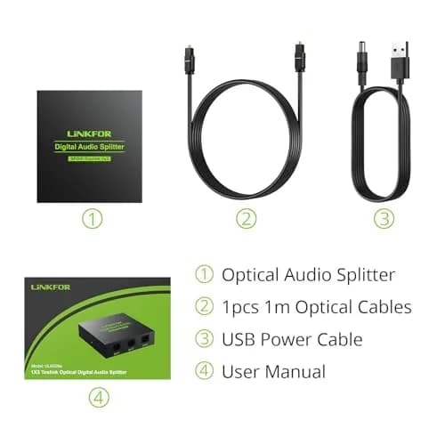 LiNKFOR Digital Optical Audio 1x3 Splitter | Supports 5.1CH Dolby-AC3 DTS, Aluminum Alloy, 40m Optical Fiber thumbnail 5