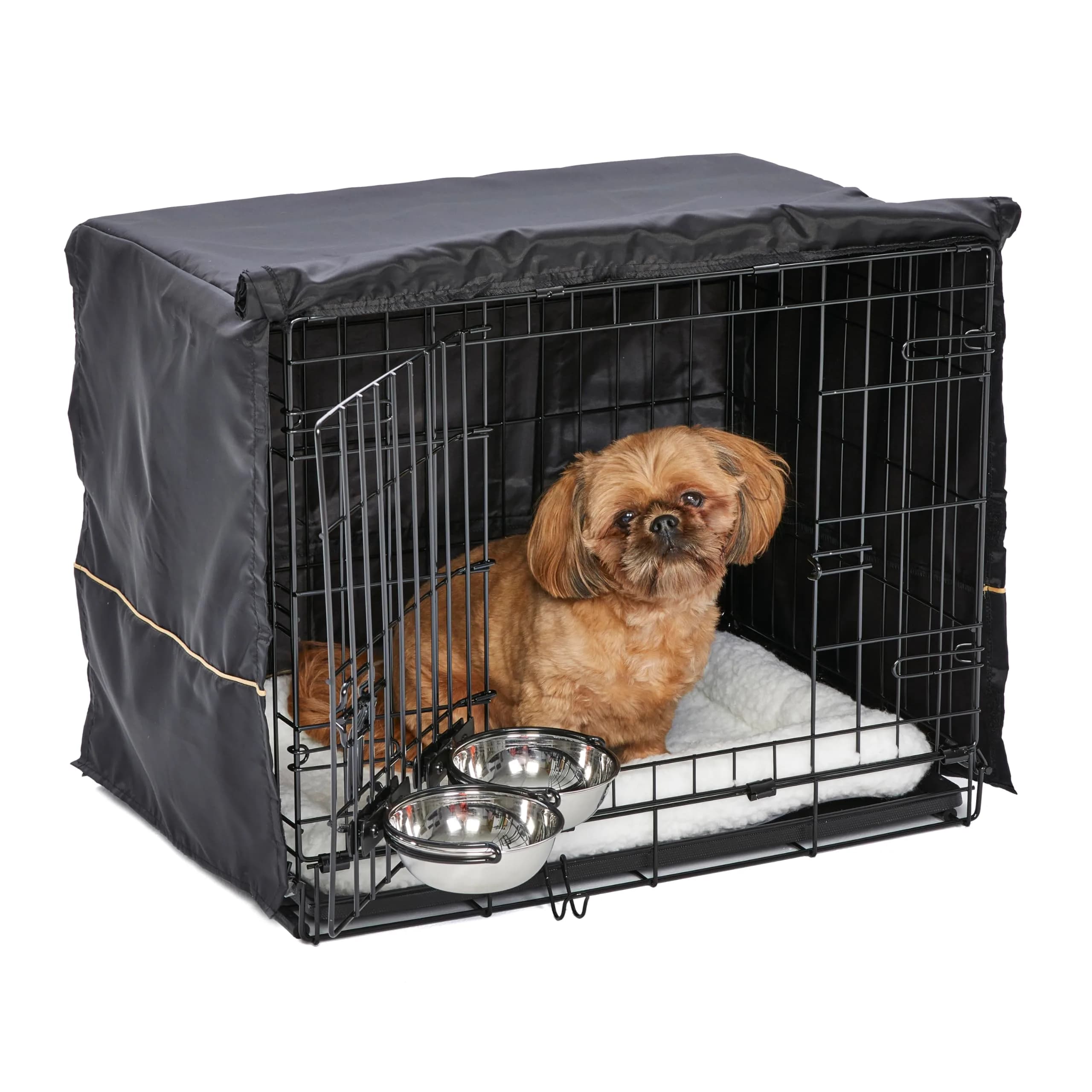 MidWest Homes for Pets Double Door iCrate Starter Kit, 24-inch Dog Crate Bundle for Small Breeds | Includes Cage, Pet Bed, 2 Bowls & Privacy Cover