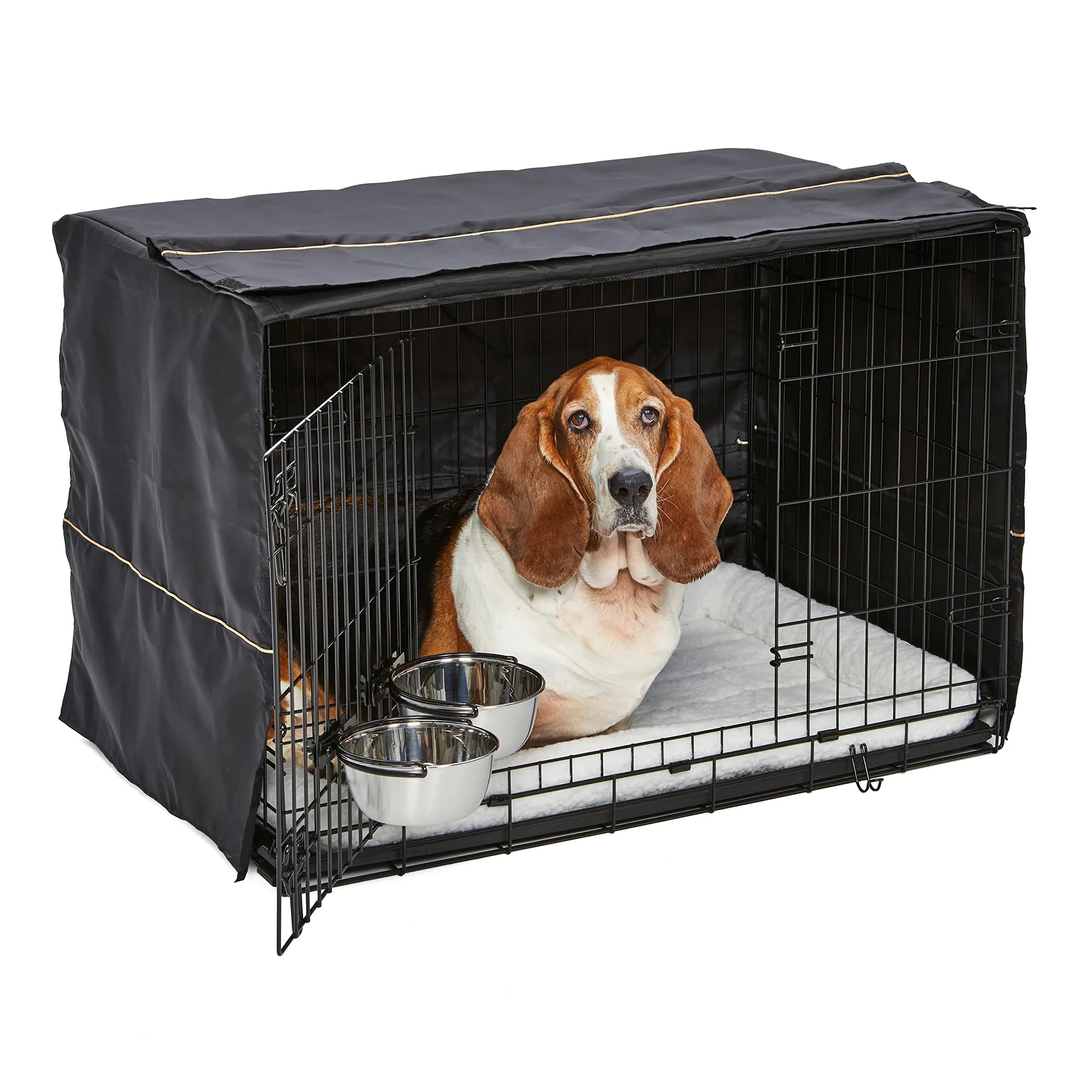MidWest Homes for Pets Blue Fashion iCrate Starter Kit, 24-inch Dog Crate Bundle for Small Dogs | All-in-One Puppy Care Set — Black