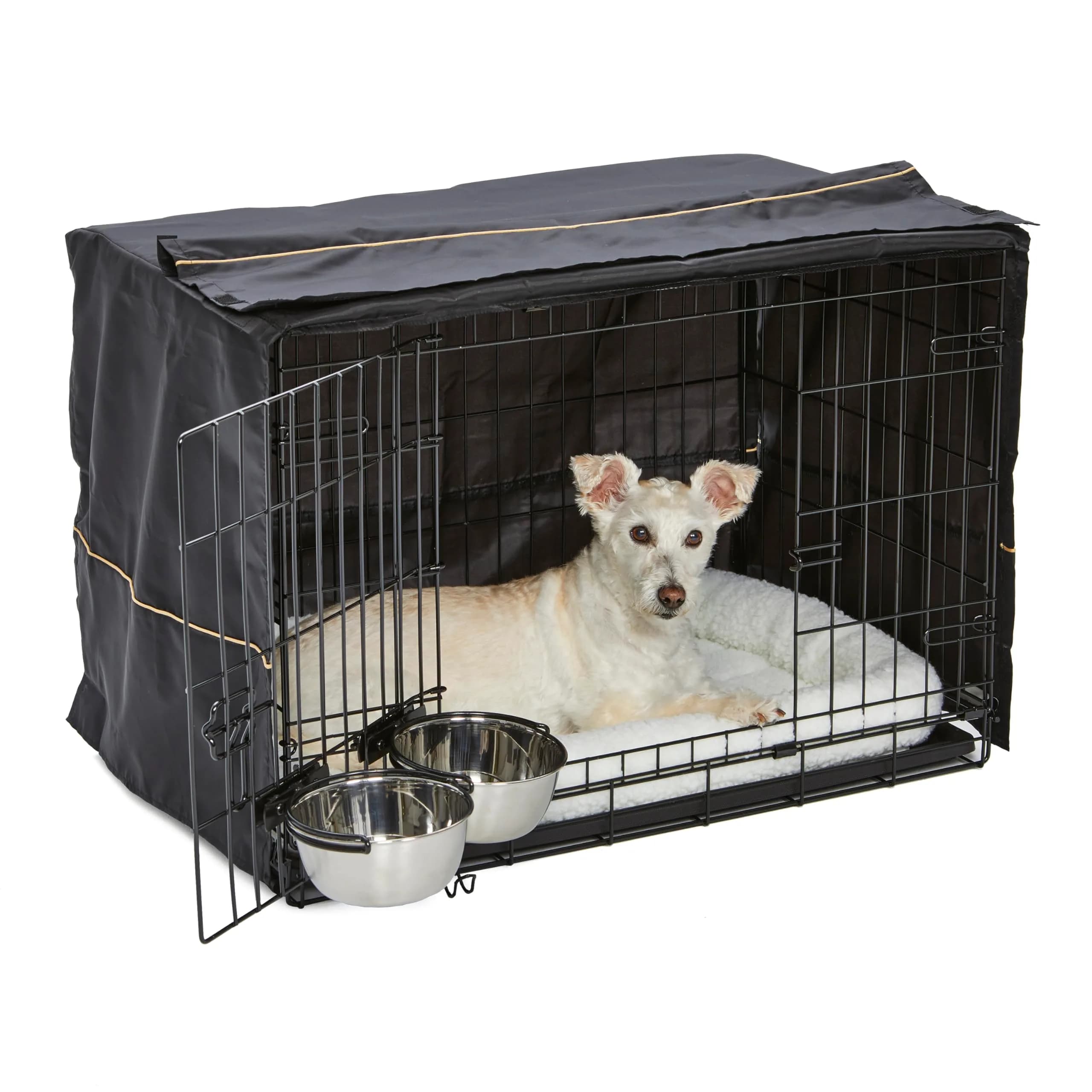 MidWest Homes for Pets Double Door iCrate Starter Kit, 30-inch Dog Crate Bundle for Medium Breeds | Includes Cage, Pet Bed, 2 Bowls & Privacy Cover - main product image