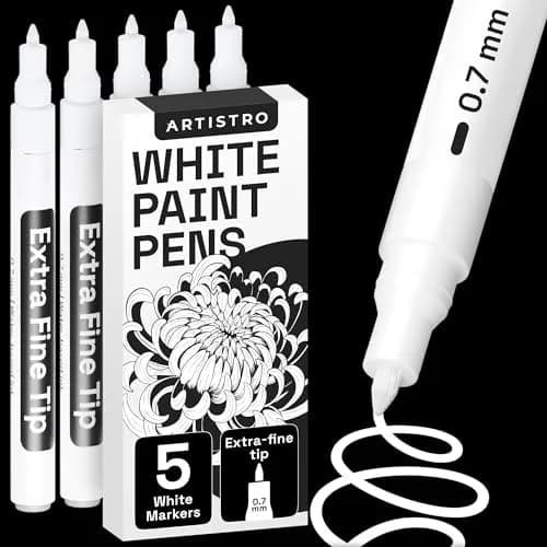 ARTISTRO 5 White Paint Pens for Rock, Glass, Ceramic, Wood, Tire, Fabric, Metal, Canvas, Marking, Painting - Set of 5 Acrylic Paint Markers Water-based thumbnail 1