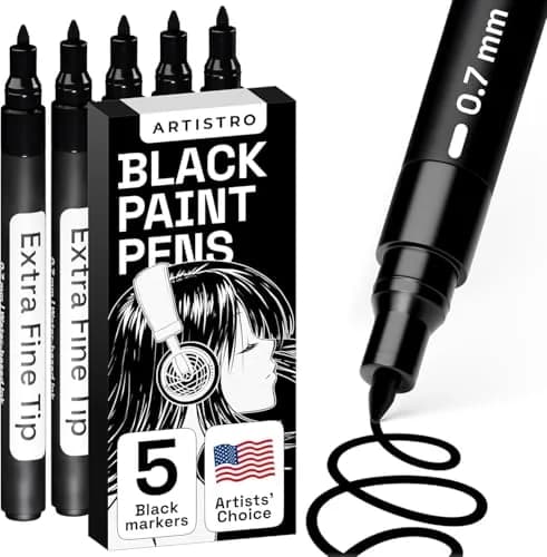 ARTISTRO Black Paint Pens Extra-Fine Tip Set of 5 | ASTM D-4236 Certified thumbnail 1