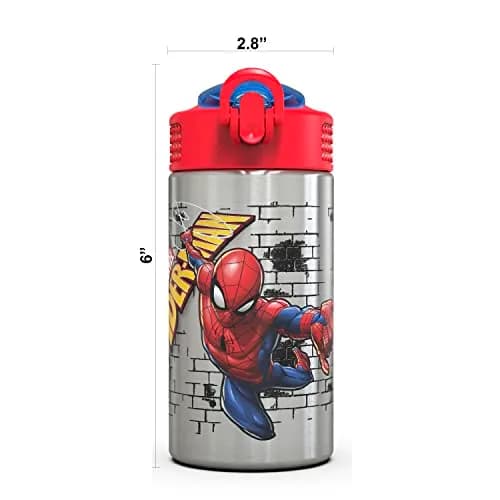 Zak Designs Spider-Man Stainless Steel Water Bottle 473ml (15.5 Fl Oz) | One-Hand Operation with Leak-Proof Spout thumbnail 3