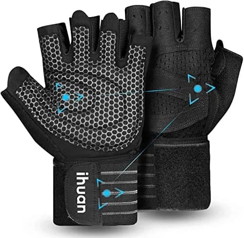 ihuan Ventilated Weight Lifting Gym Workout Gloves with Wrist Wrap Support, Large | Full Palm Protection & Breathable Microfiber thumbnail 1