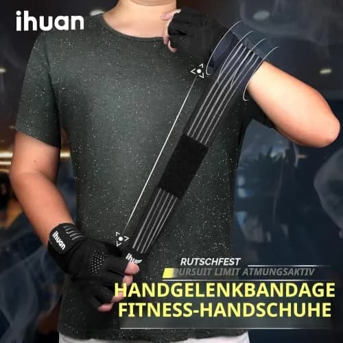 ihuan Ventilated Weight Lifting Gym Workout Gloves with Wrist Wrap Support, Large | Full Palm Protection & Breathable Microfiber thumbnail 2