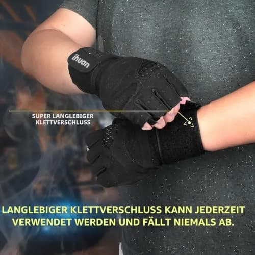ihuan Ventilated Weight Lifting Gym Workout Gloves with Wrist Wrap Support, Large | Full Palm Protection & Breathable Microfiber thumbnail 3