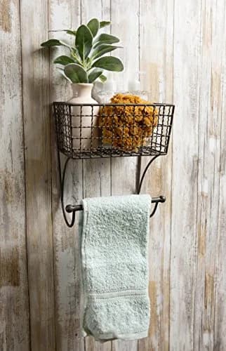 DII Rustic Metal Towel Bar with Storage Basket 26.3cm (10.3" Overall Height) | Wall Mounted for Small Bathrooms thumbnail 4