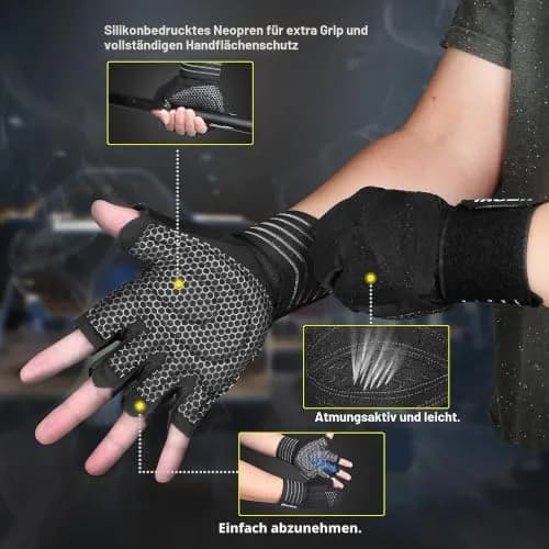 ihuan Ventilated Weight Lifting Gym Workout Gloves with Wrist Wrap Support, Medium, 3oz (85g) | Full Palm Protection for Men & Women thumbnail 4