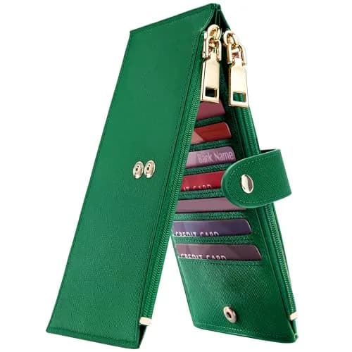 Travelambo RFID Wallet Women Large Size Bifold Multi Card Wallet Case with Zipper Pocket, Green 20.32cm (8 inches) | RFID Blocking for Secure Payments thumbnail 1