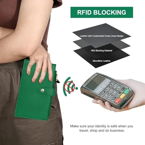 Travelambo RFID Wallet Women Large Size Bifold Multi Card Wallet Case with Zipper Pocket, Green 20.32cm (8 inches) | RFID Blocking for Secure Payments thumbnail 4