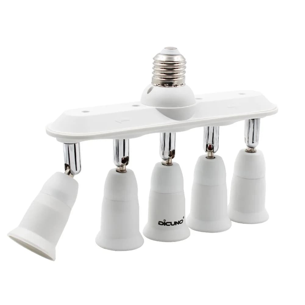 DiCUNO 5-Way E26 Light Socket Splitter Adapter, 5 in 1 Socket Converter with Adjustable Angles | 300W Max, 100-240V