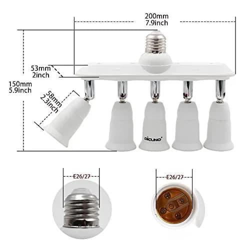 DiCUNO 5-Way E26 Light Socket Splitter Adapter, 5 in 1 Socket Converter with Adjustable Angles | 300W Max, 100-240V thumbnail 2