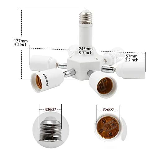 DiCUNO 7 Way E26 Light Socket Splitter Adapter, 7 in 1 Horizontal Design with Adjustable Angles | 420W Max Total thumbnail 2