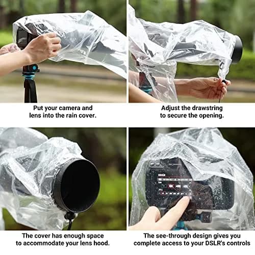 JJC Camera Rain Cover Sleeve for DSLR Lens up to 18" Waterproof 4-Pack | See-Through, Dust & Mud Protection thumbnail 5
