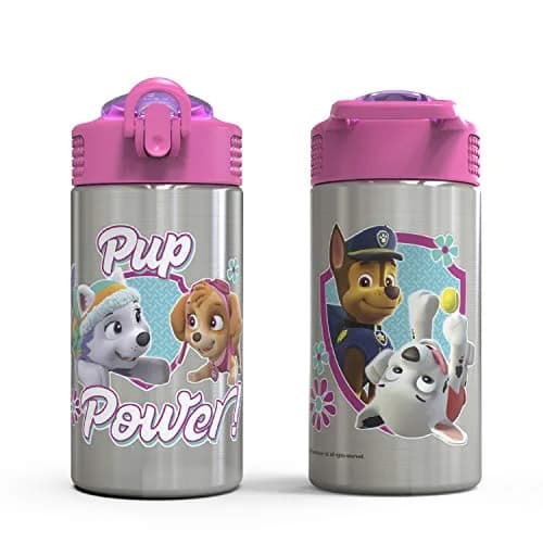 Zak Designs Paw Patrol Skye Stainless Steel Water Bottle 450ml (15.5 oz) | Leak-Proof Straw Spout for Kids thumbnail 5