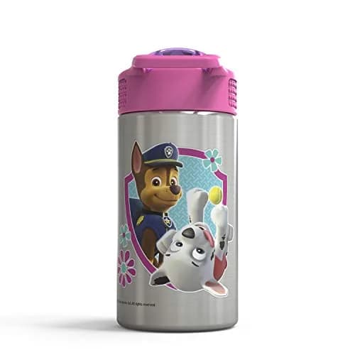 Zak Designs Paw Patrol Skye Stainless Steel Water Bottle 450ml (15.5 oz) | Leak-Proof Straw Spout for Kids thumbnail 8