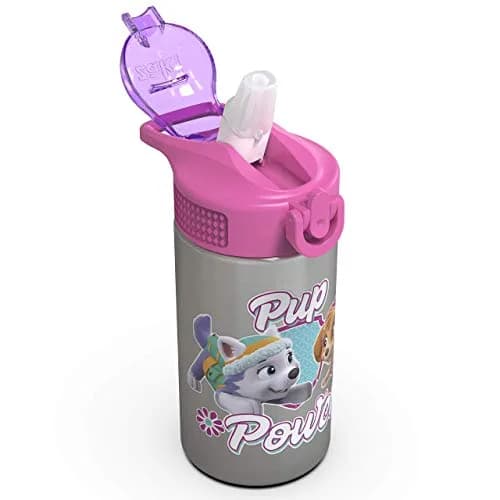 Zak Designs Paw Patrol Skye Stainless Steel Water Bottle 450ml (15.5 oz) | Leak-Proof Straw Spout for Kids thumbnail 4