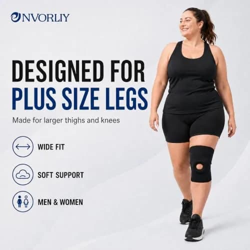 Nvorliy Plus Size Knee Sleeve for Large Legs, 5XL Black | Breathable Neoprene Compression for Daily Activities thumbnail 2