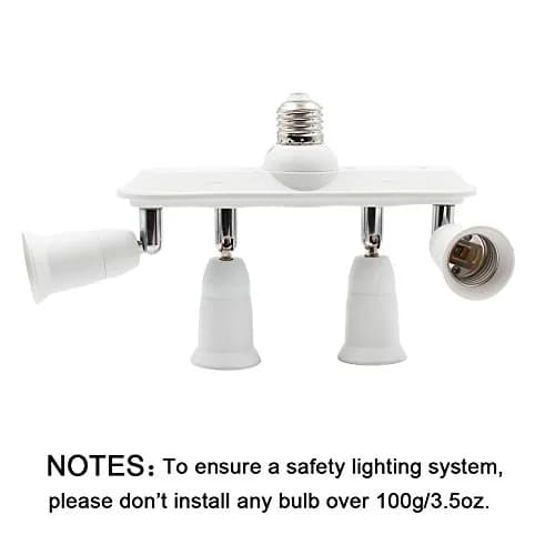 DiCUNO 4-Way E26 Light Socket Splitter Adapter, 240W Max, 100-240V | Adjustable Angle White thumbnail 7