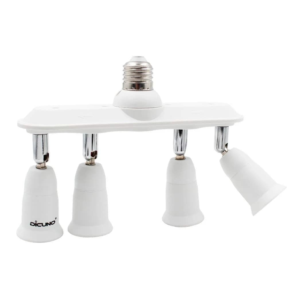 DiCUNO 4-Way E26 Light Socket Splitter Adapter, 240W Max, 100-240V | Adjustable Angle White