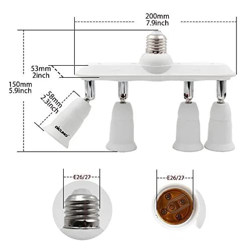 DiCUNO 4-Way E26 Light Socket Splitter Adapter, 240W Max, 100-240V | Adjustable Angle White thumbnail 2
