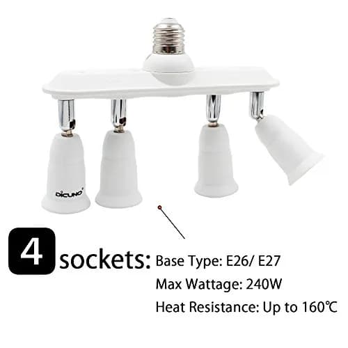 DiCUNO 4-Way E26 Light Socket Splitter Adapter, 240W Max, 100-240V | Adjustable Angle White thumbnail 3