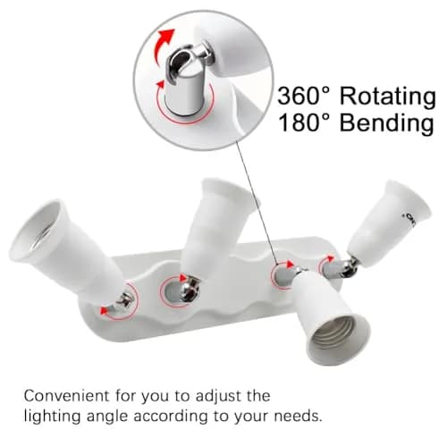 DiCUNO 4-Way E26 Light Socket Splitter Adapter, 240W Max, 100-240V | Adjustable Angle White thumbnail 4