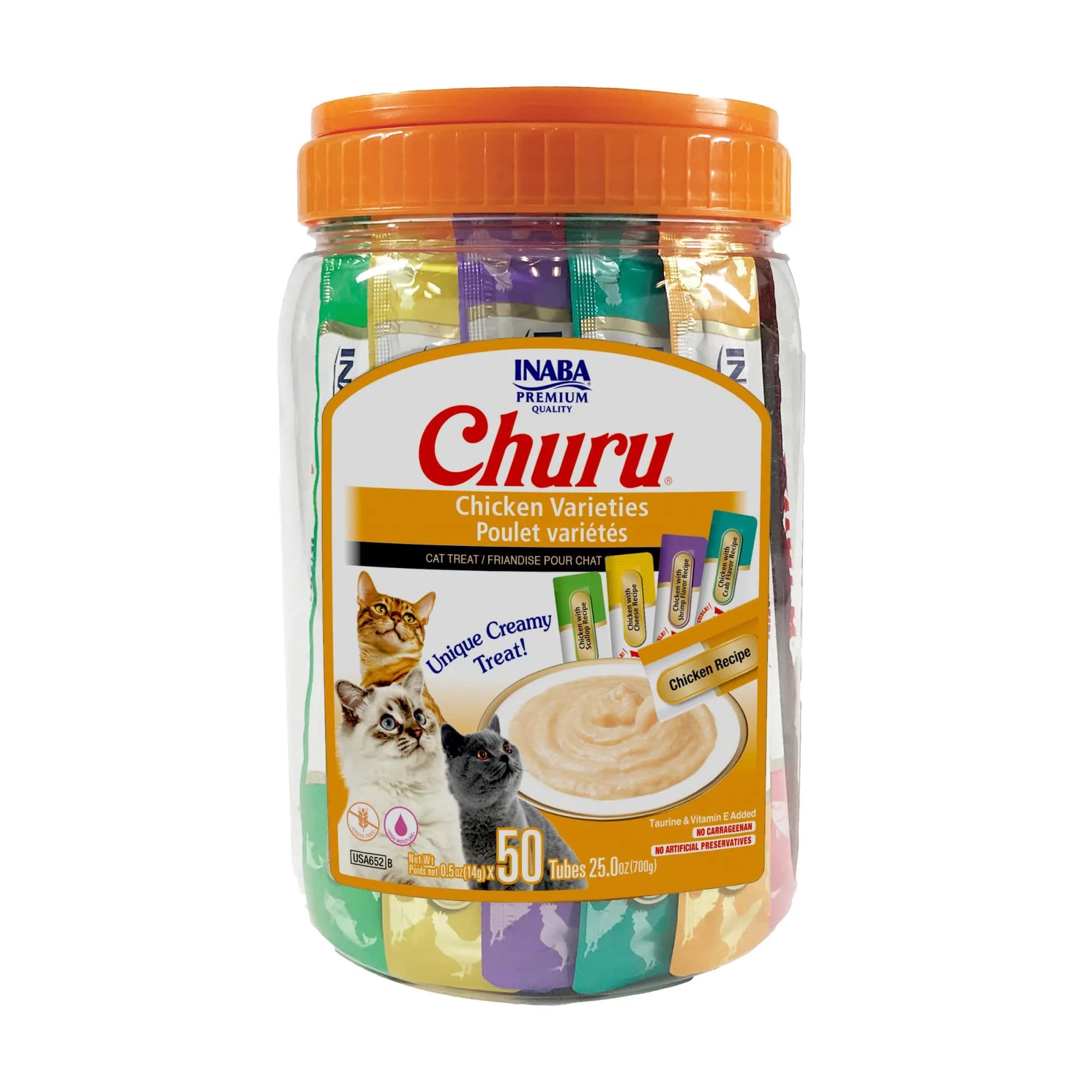 INABA Churu Cat Treats Chicken Variety 50 Tubes | Hydrating Lickable Purée for All Life Stages - main product image